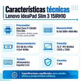 Lenovo IdeaPad Slim 3 15IRH10: ficha técnica y pantalla IPS WUXGA de 15,3 pulgadas