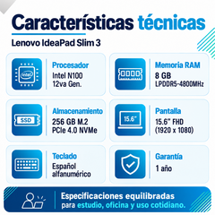 Lenovo IdeaPad Slim 3: ficha técnica con Intel N100, 8 GB LPDDR5 y SSD 256 GB