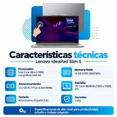 Lenovo IdeaPad Slim 5: ficha técnica, SSD 512 GB NVMe y pantalla táctil IPS WUXGA