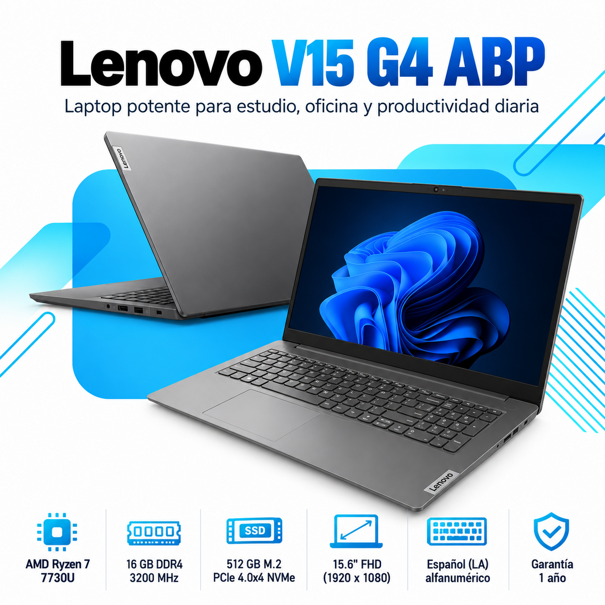 Lenovo V15 G4 ABP con Ryzen 7 7730U, RAM 16 GB DDR4 y SSD 512 GB: imagen principal