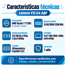 Lenovo V15 G4 ABP: ficha técnica y pantalla Full HD antirreflejo de 15,6 pulgadas