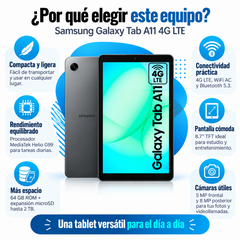 Ventajas Samsung Galaxy Tab A11 LTE: conexión 4G, Wi-Fi, pantalla TFT y cámaras de 5 y 8 MP