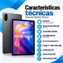 Ficha técnica Xiaomi Redmi Pad 2: Helio G100-Ultra, Android 15, HyperOS, Wi-Fi 5 y Bluetooth 5.3